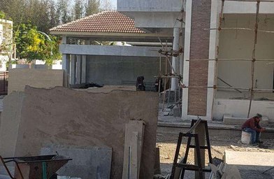 Stone slabs staged for villa finishing