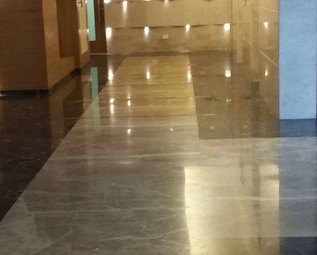 Polished marble flooring